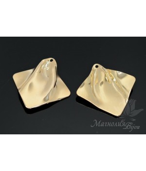 ПОДВЕСКА "Складка, квадрат 32 : 34мм", позолота 14 карат