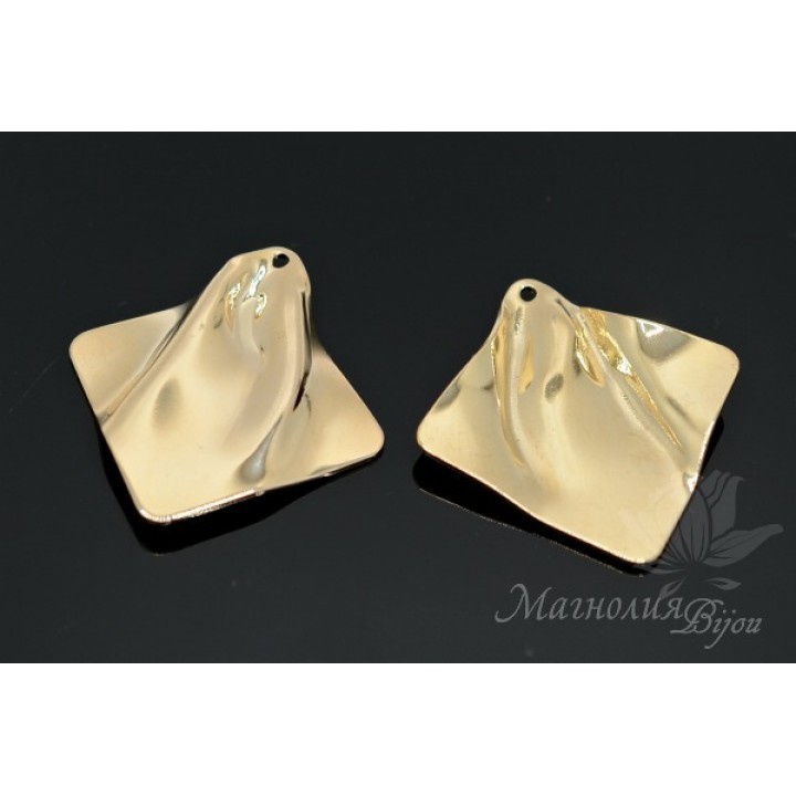 ПОДВЕСКА "Складка, квадрат 32 : 34мм", позолота 14 карат