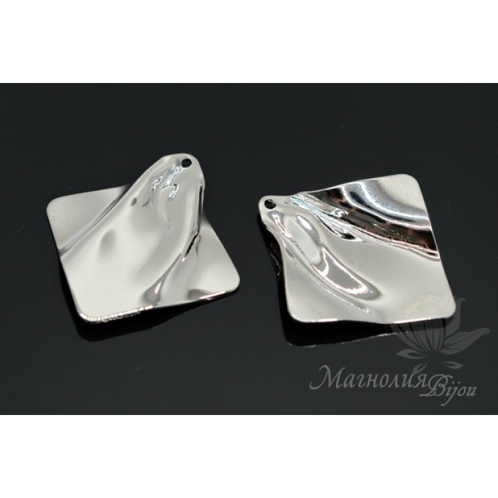 ПОДВЕСКА "Складка, квадрат 32 : 34мм", родиевое покрытие