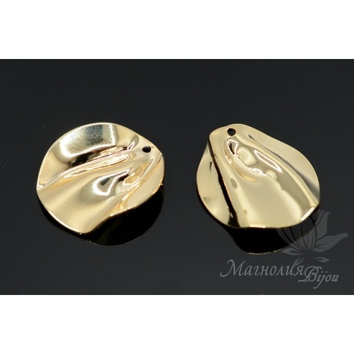 ПОДВЕСКА "Складка, круг 22 : 25мм", позолота 14 карат