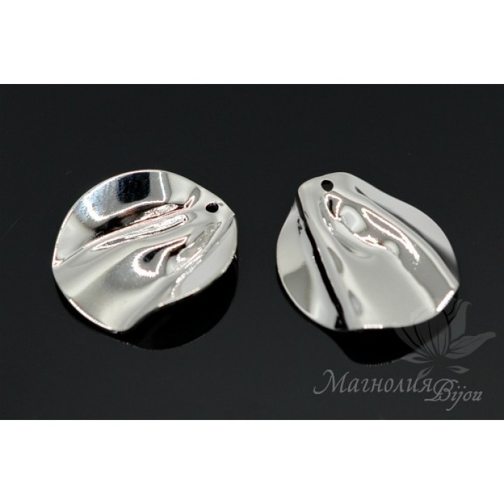 ПОДВЕСКА "Складка, круг 22 : 25мм", родиевое покрытие