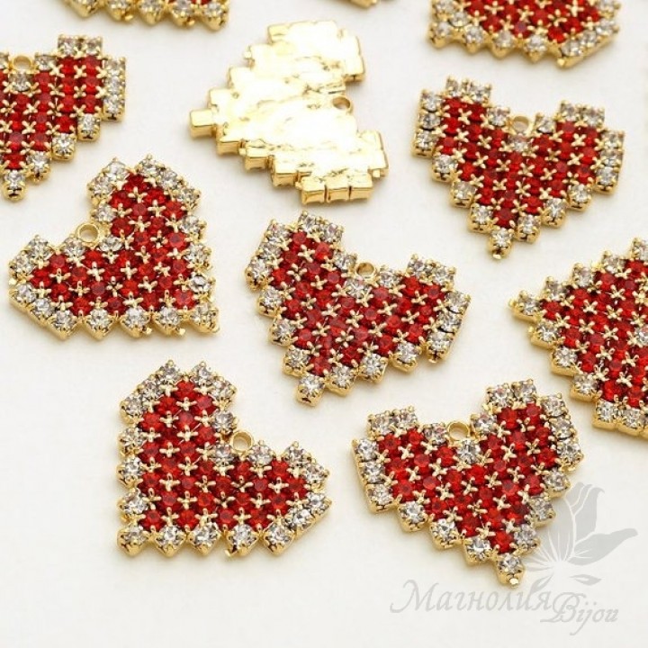 ПОДВЕСКА "Сердечко пиксельное красное", позолота 16 карат