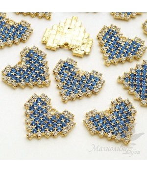 ПОДВЕСКА "Сердечко пиксельное голубое", позолота 16 карат