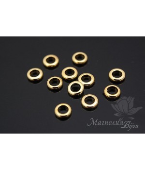 Бусина "Бублик" позолота 14 карат, 10 штук