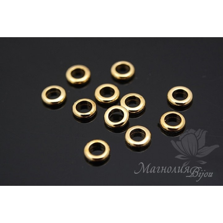 Бусина "Бублик" позолота 14 карат, 10 штук
