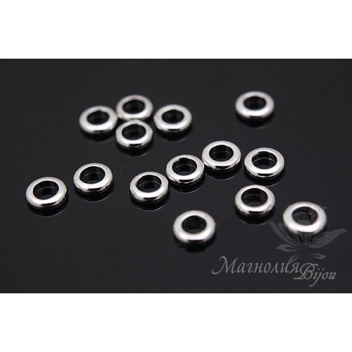 Бусина "Бублик" родиевое покрытие, 10 штук