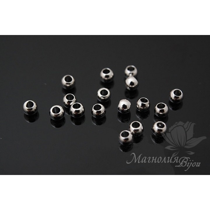 Бусины "Мини" 2 мм, 10 штук, родиевое покрытие