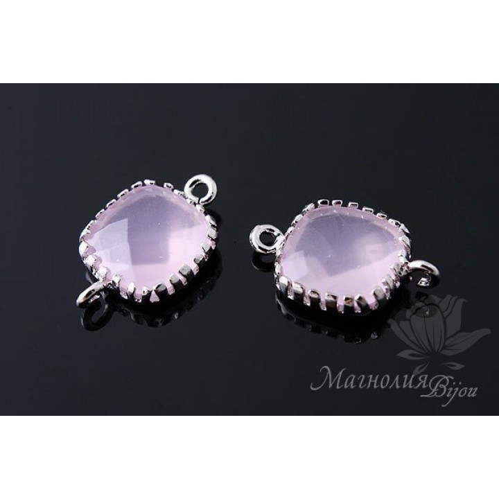 КОННЕКТОР "Розовый кварц crystal", родиевое покрытие(белое золото)