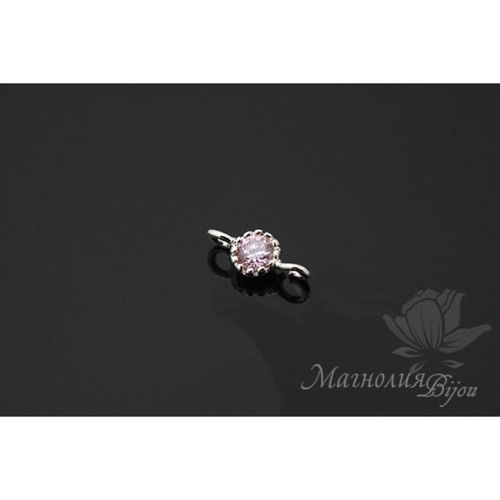 КОННЕКТОР "Розовый кварц Baby" 3,5 мм, родиевое покрытие