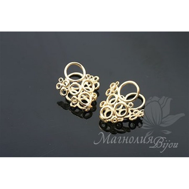 Шапочка для бусин(бриолетов) "Bubbles", позолота 14 карат