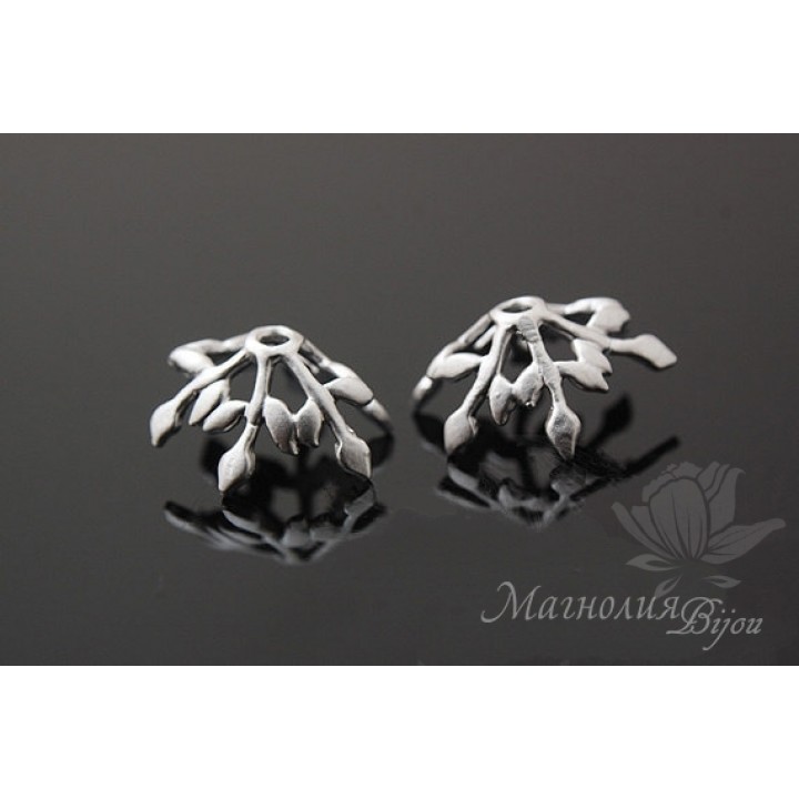 ШАПОЧКА для бусин "Вереск", родиевое покрытие