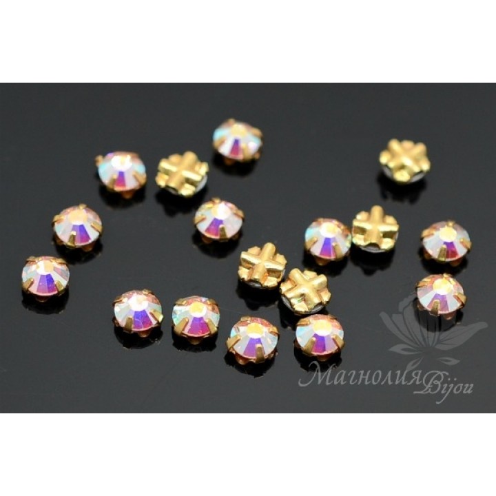 Chaton Rose Montees 4мм(SS16), crystal AB gold