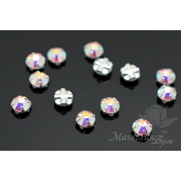 Chaton Rose Montees 4мм(SS16), crystal AB silver