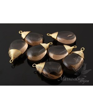 ПОДВЕСКА-КАПЛЯ "Дымчатый кварц", позолота 16 карат