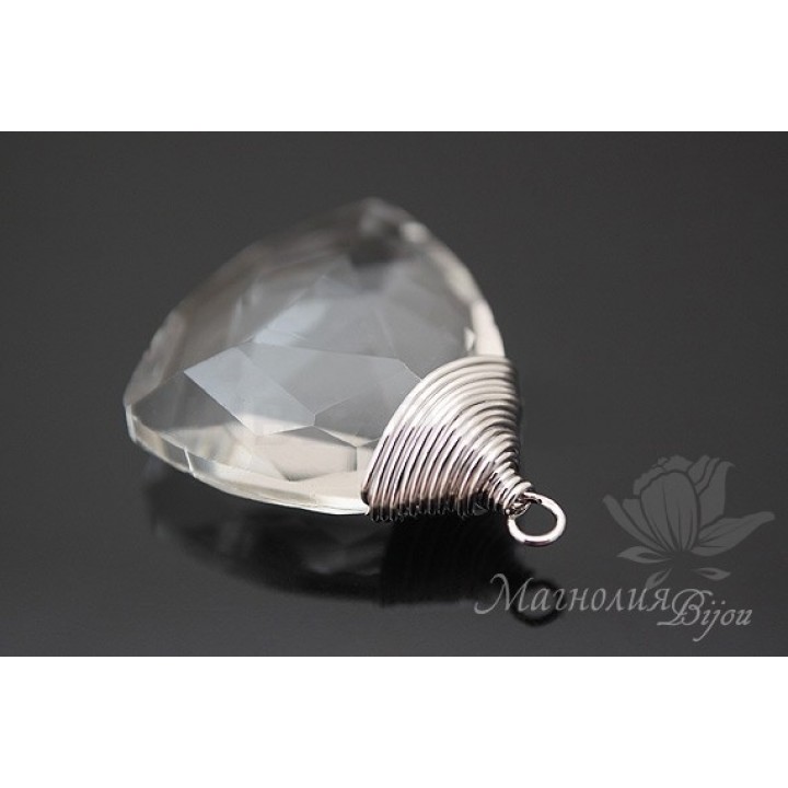 ПОДВЕСКА-КАПЛЯ "Горный хрусталь", родиевое покрытие 