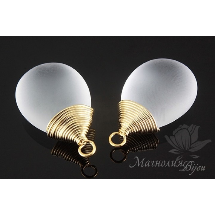 ПОДВЕСКА-КАПЛЯ "Горный хрусталь, матовый", позолота 16 карат