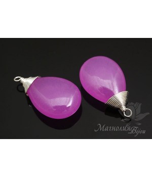 ПОДВЕСКА-КАПЛЯ "Нефрит окрашенный, розовый", родиевое покрытие