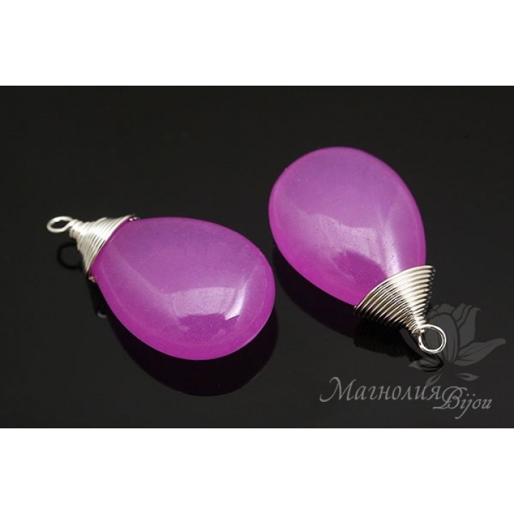 ПОДВЕСКА-КАПЛЯ "Нефрит окрашенный, розовый", родиевое покрытие