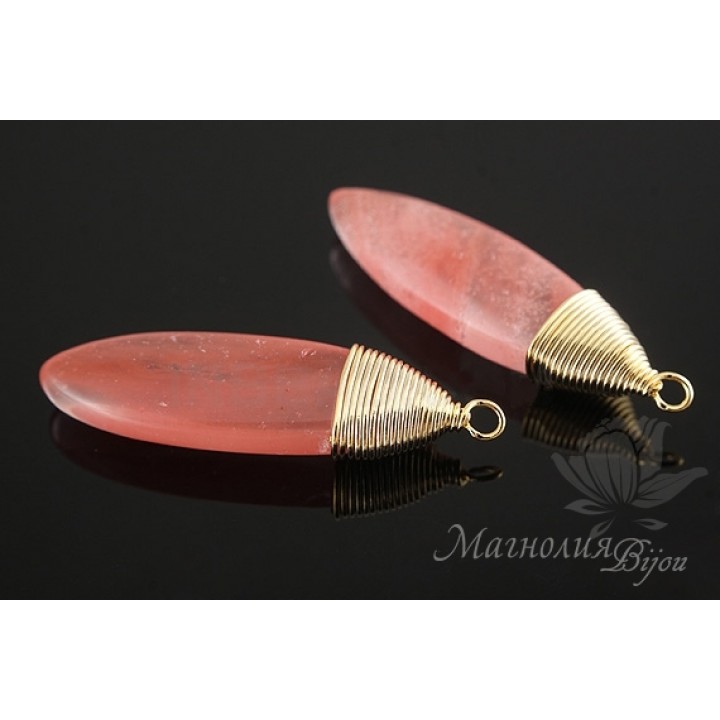 ПОДВЕСКА-КАПЛЯ "Черри кварц", позолота 16 карат