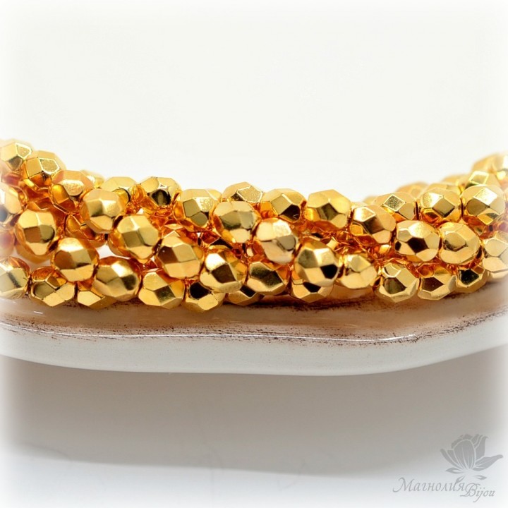 Чешские граненые бусины Gold Plate 4мм, 10 штук