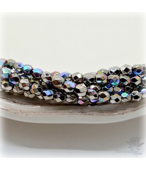 Чешские граненые бусины Nickel Plate AB 4мм, 10 штук