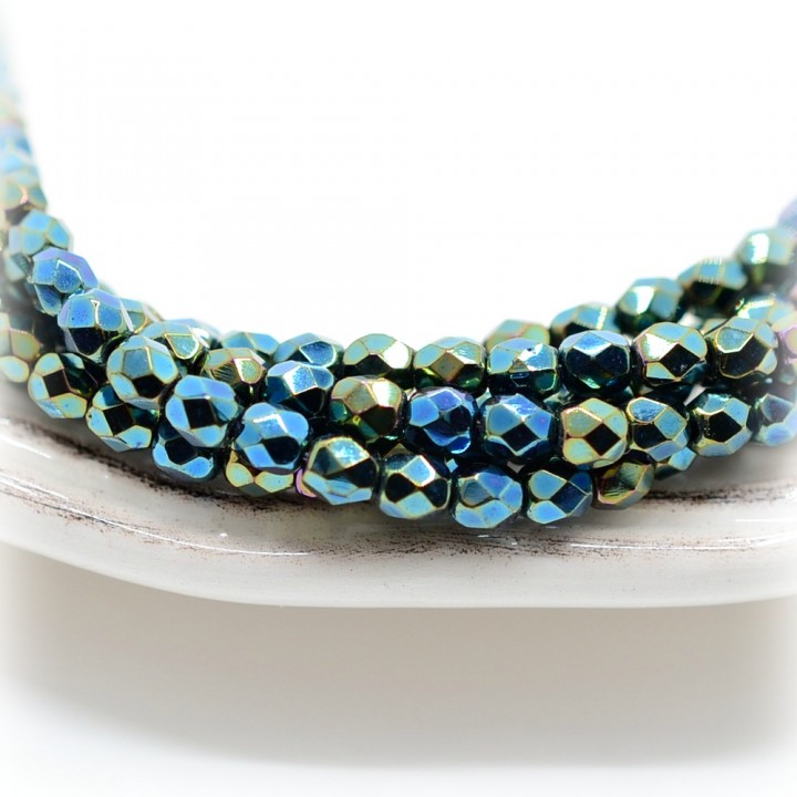 Чешские граненые бусины Green Iris 4мм, 20 штук