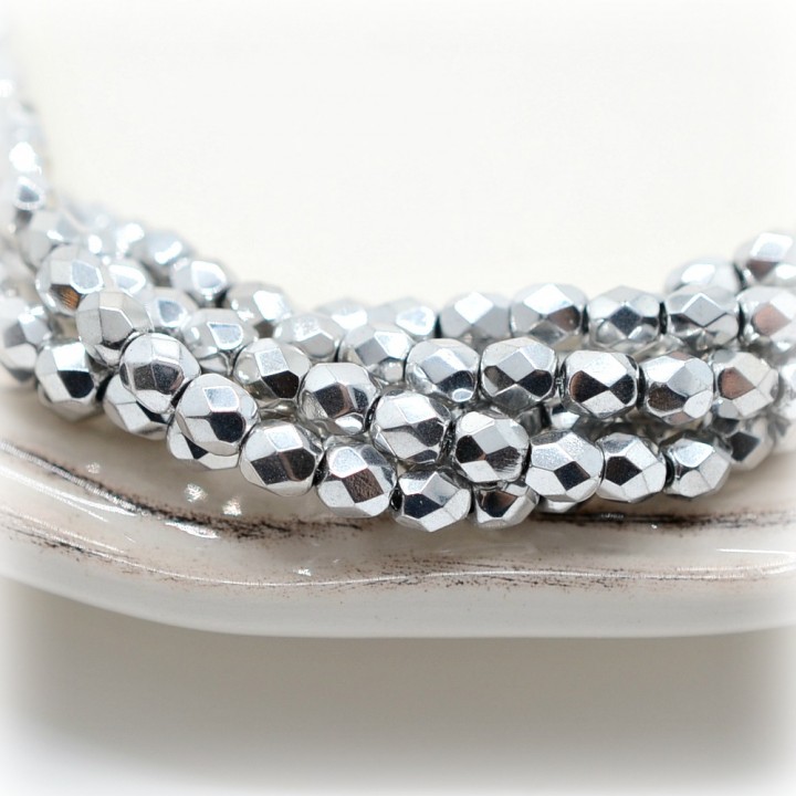 Чешские граненые бусины Bright Silver 4мм, 20 штук