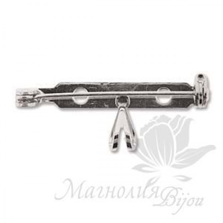 ОСНОВА ДЛЯ БРОШИ с бейлом 32 : 12мм, посеребренная