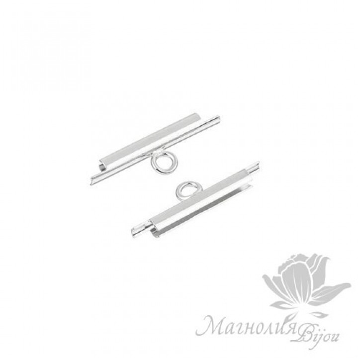 Концевик-слайдер Miyuki для бисерного полотна 15мм, 2 шт. родиевое покрытие