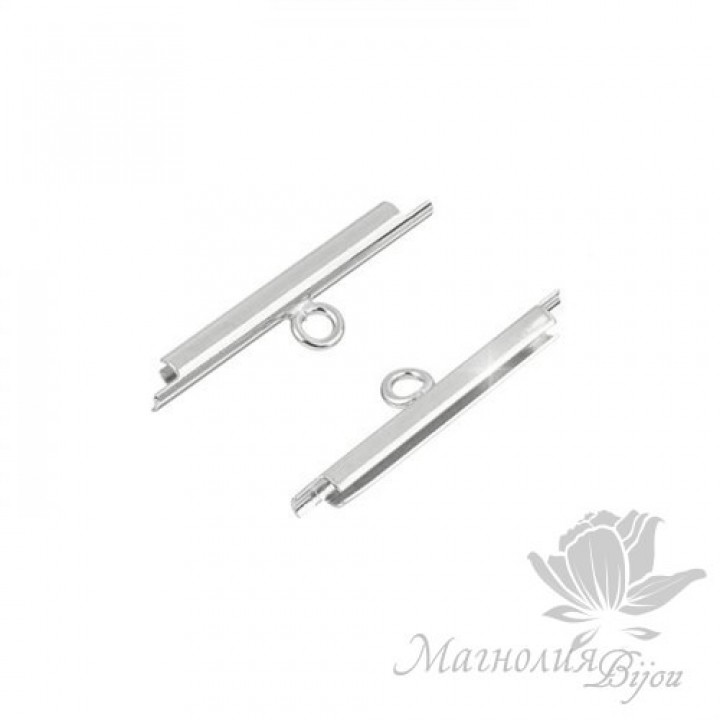 Концевик-слайдер Miyuki для бисерного полотна 20мм, 2 шт. родиевое покрытие