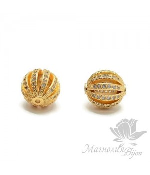 БУСИНА "Арбуз" инкрустация фианитами 10мм, цвет золото БУСИНА "Арбуз" инкрустация фианитами 10мм, цвет золото