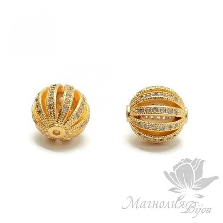 БУСИНА "Арбуз" инкрустация фианитами 10мм, цвет золото