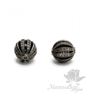 БУСИНА "Арбуз" инкрустация фианитами 10мм, цвет чёрный