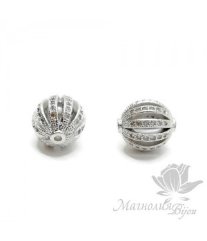БУСИНА "Арбуз" инкрустация фианитами 10мм, цвет платина
