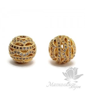 БУСИНА "Ажурная" инкрустация фианитами 12мм, цвет золото БУСИНА "Ажурная" инкрустация фианитами 12мм, цвет золото