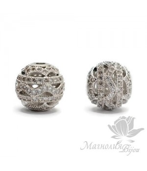 БУСИНА "Ажурная" инкрустация фианитами 12мм, цвет платина БУСИНА "Ажурная" инкрустация фианитами 12мм, цвет платина