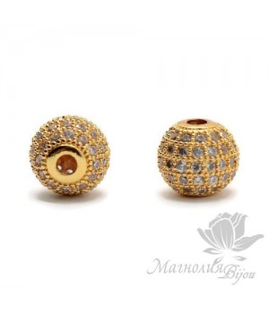 БУСИНА "Шар" 10мм, инкрустация фианитами, цвет золото