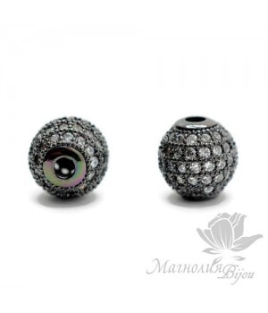 БУСИНА "Шар" 10мм, инкрустация фианитами, цвет чёрный