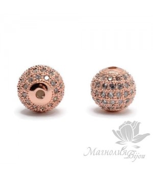 БУСИНА "Шар" 10мм, инкрустация фианитами, цвет розовое золото
