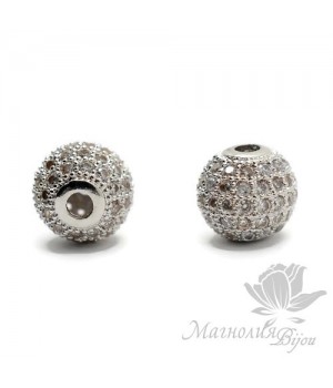 БУСИНА "Шар" 10мм, инкрустация фианитами, цвет платина