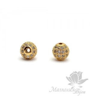 БУСИНА "Шар" 6мм, инкрустация фианитами, цвет золото