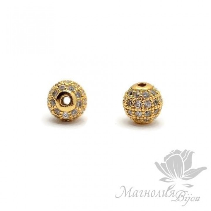 БУСИНА "Шар" 6мм, инкрустация фианитами, цвет золото