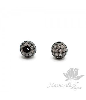 БУСИНА "Шар" 6мм, инкрустация фианитами, цвет чёрный