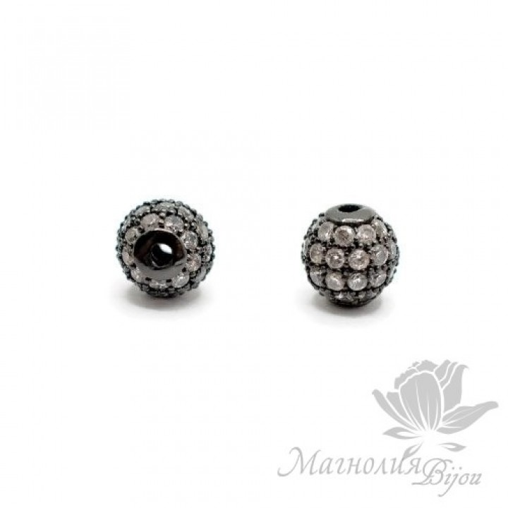 БУСИНА "Шар" 6мм, инкрустация фианитами, цвет чёрный
