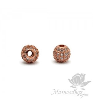 БУСИНА "Шар" 6мм, инкрустация фианитами, цвет розовое золото