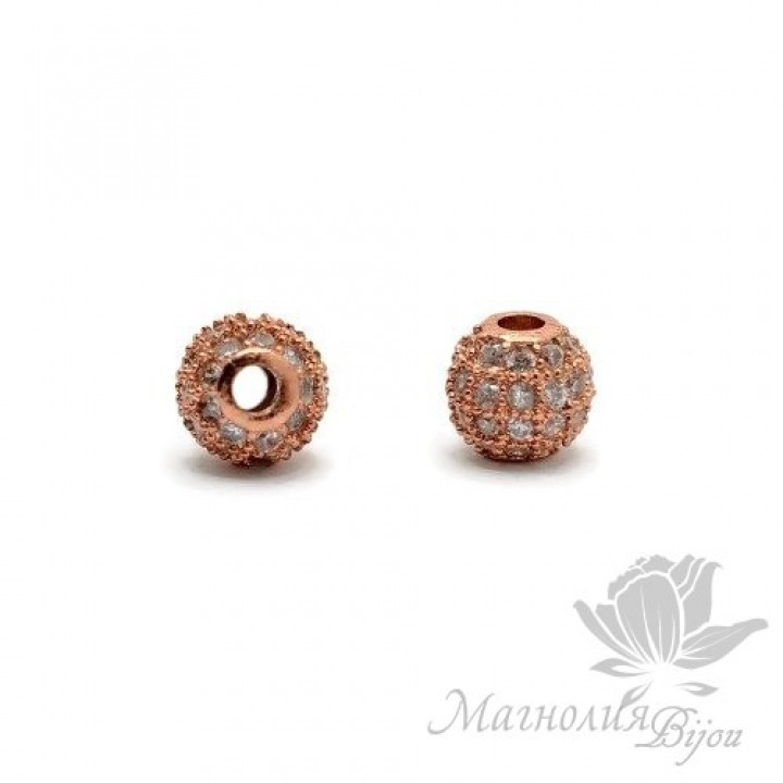 БУСИНА "Шар" 6мм, инкрустация фианитами, цвет розовое золото