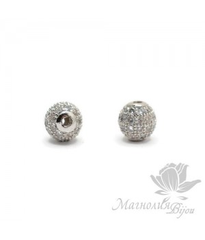 БУСИНА "Шар" 6мм, инкрустация фианитами, цвет платина