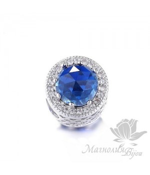 БУСИНА-Пандора "Blue", родиевое покрытие