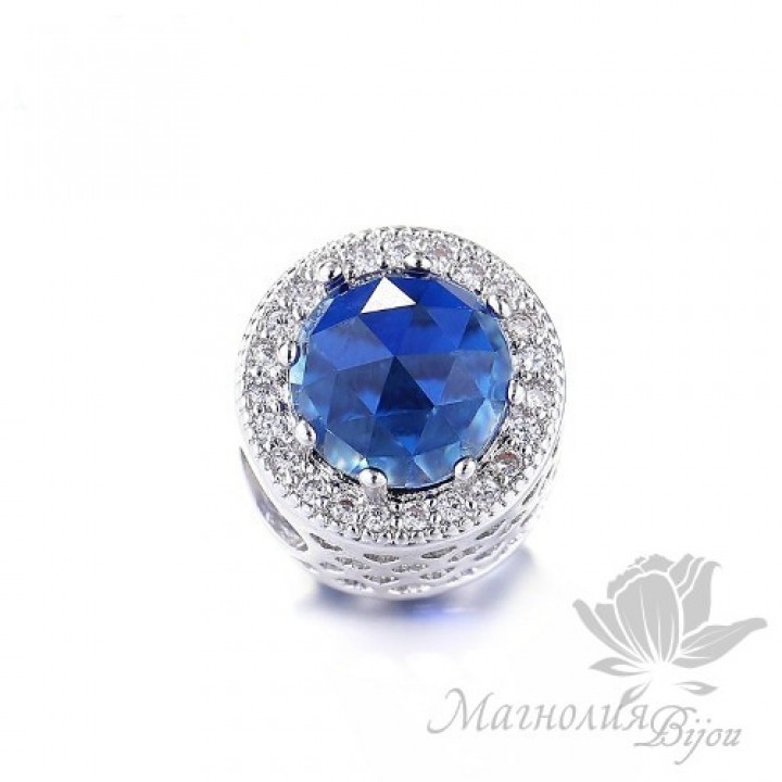 БУСИНА-Пандора "Blue", родиевое покрытие