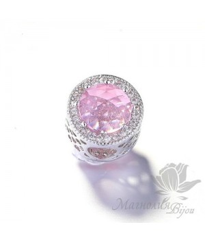 БУСИНА-Пандора "Pink", родиевое покрытие